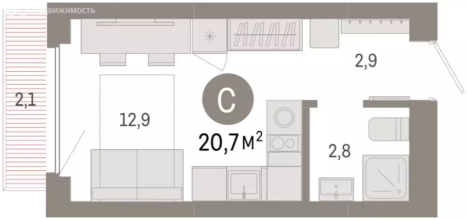 Квартира-студия: Новосибирск, квартал Лебедевский (20.7 м) - Фото 1