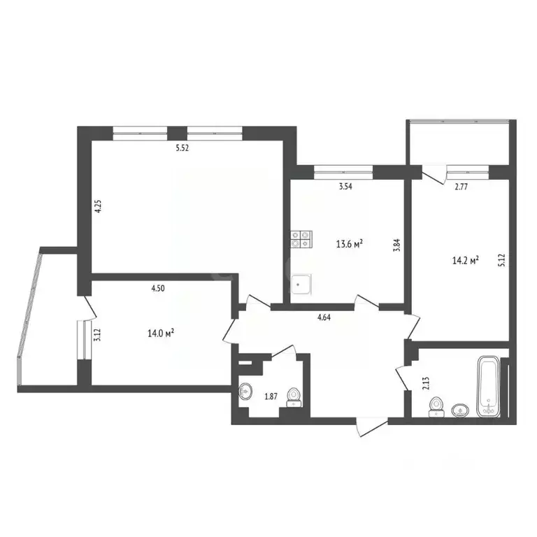 3-к кв. Тюменская область, Тюмень ул. Пермякова, 77 (86.2 м) - Фото 2
