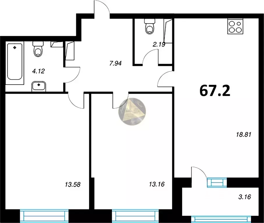 2-к кв. Санкт-Петербург ул. Среднерогатская, 11к2 (67.2 м) - Фото 2