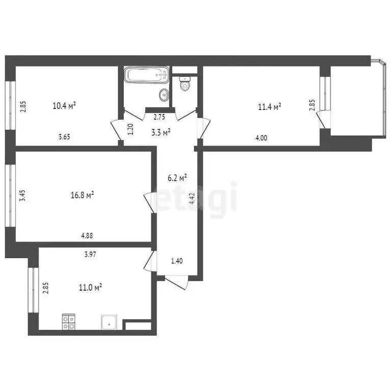 3-комнатная квартира: Новороссийск, проспект Дзержинского, 204 (62.5 ... - Фото 1