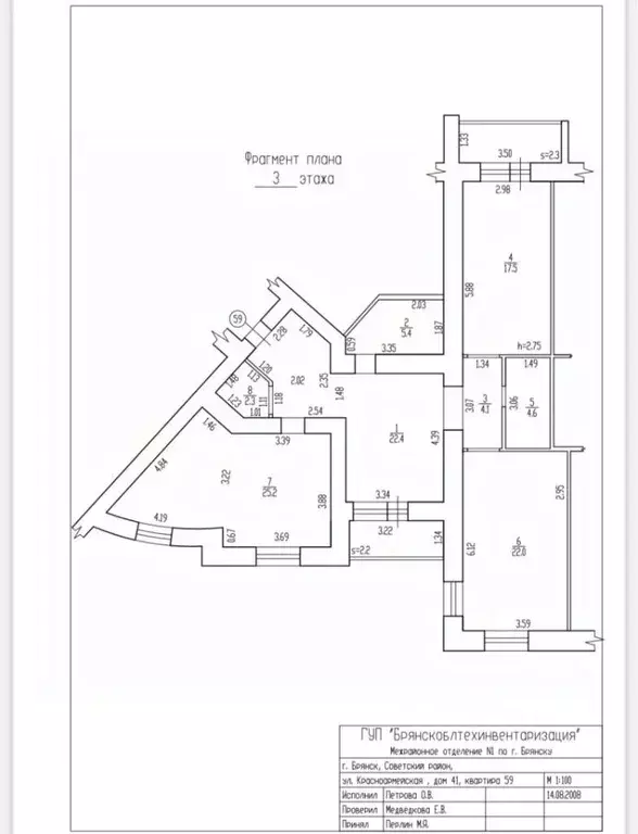 3-к кв. Брянская область, Брянск Красноармейская ул., 41 (103.0 м) - Фото 2