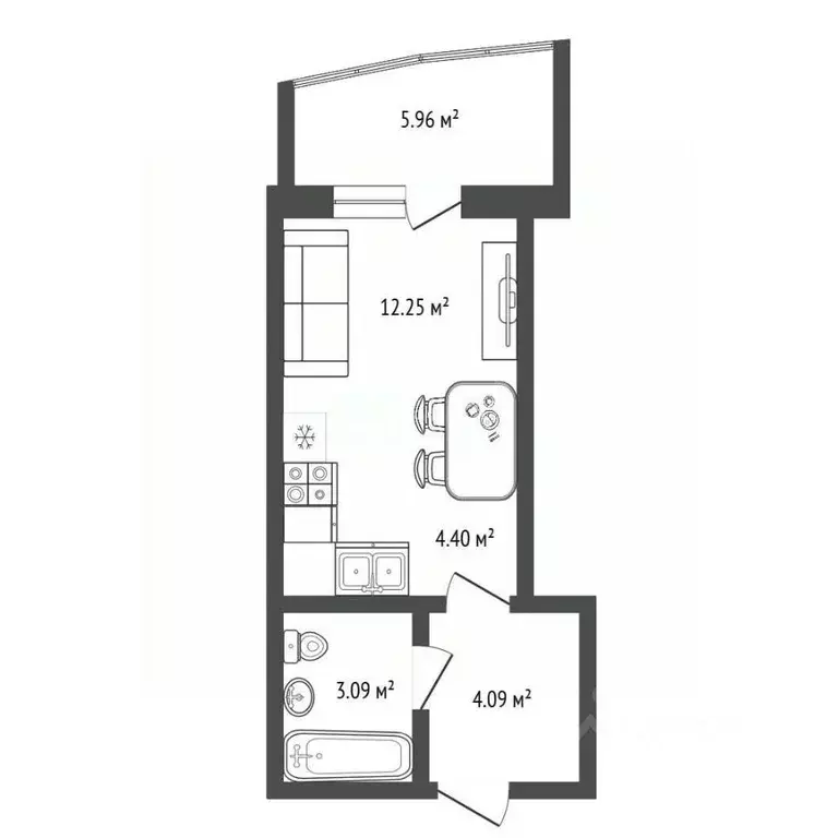 Студия Новосибирская область, Новосибирск ул. Сибревкома, 9 (31.0 м) - Фото 2