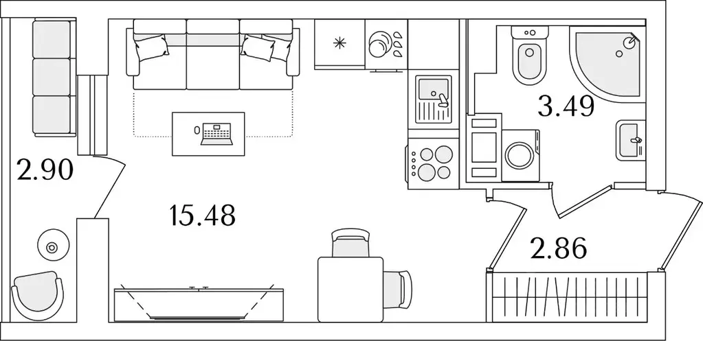 Студия Санкт-Петербург ул. Тамбасова, 5Н (23.28 м) - Фото 0