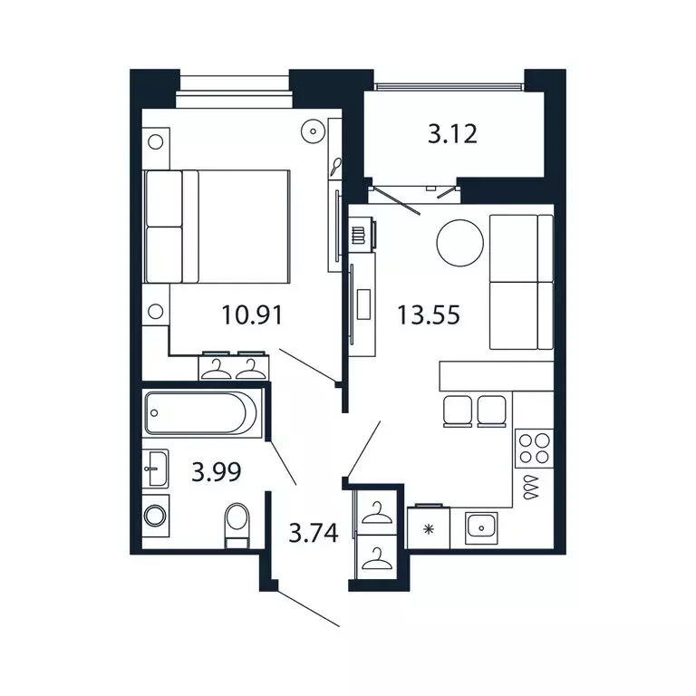 1-комнатная квартира: Новоселье, Центральная улица, 30к1 (31.9 м) - Фото 1