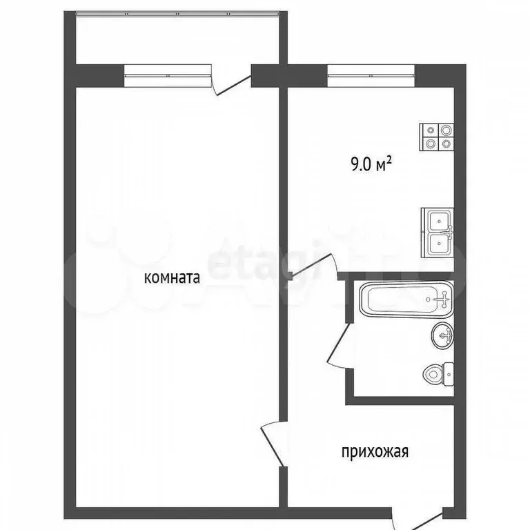 1-к. квартира, 33,1 м, 2/5 эт. - Фото 1