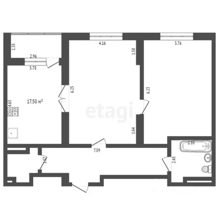 2-к кв. Тюменская область, Тюмень ул. Малыгина, 90 (89.9 м) - Фото 1