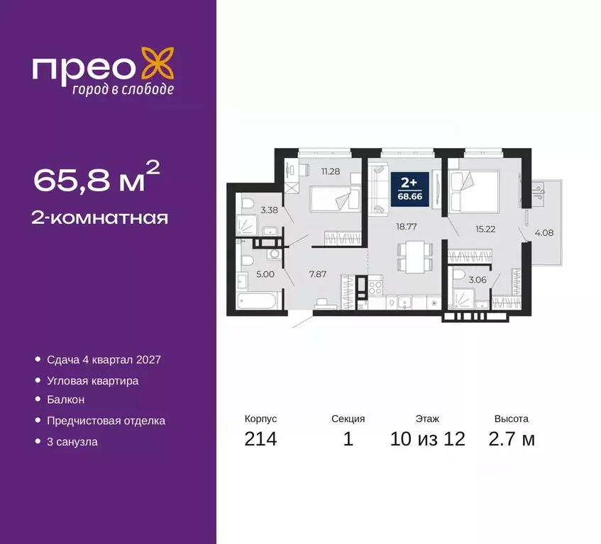 2-к кв. Тюменская область, Тюмень Тюменская Слобода мкр, Прео жилой ... - Фото 1