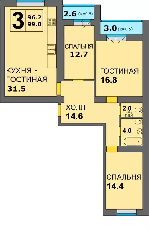 3-к кв. Калининградская область, Калининград ул. Старшины Дадаева, 71 ... - Фото 0