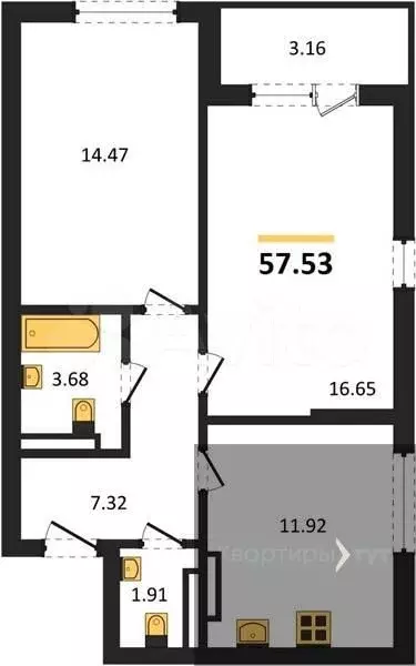 2-к. квартира, 57,5 м, 13/24 эт. - Фото 0