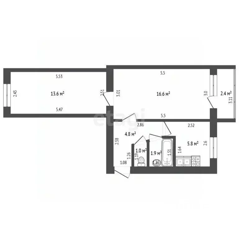2-к кв. Башкортостан, Стерлитамак ул. Щербакова, 13 (43.7 м) - Фото 2