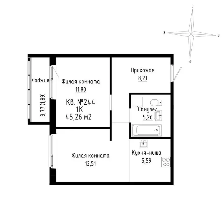 2-комнатная квартира: Новый, ЖК ДНС Сити (45.26 м) - Фото 0