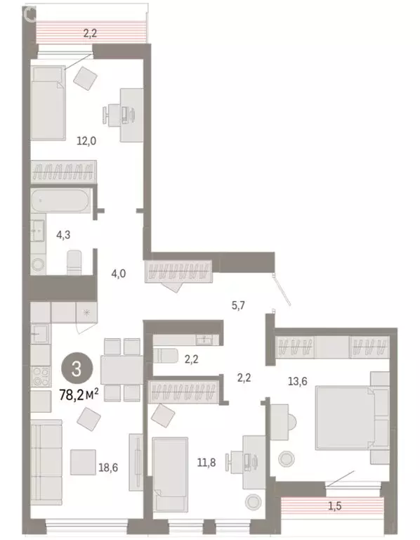 3-комнатная квартира: Тюмень, улица Республики, 205к1 (78.15 м) - Фото 2