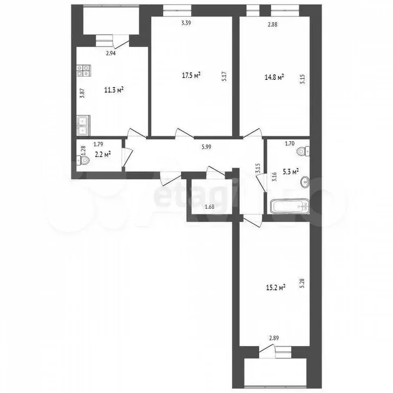 3-к. квартира, 80 м, 3/10 эт. - Фото 0