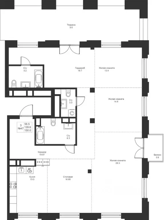 3-к кв. Татарстан, Казань Мифы жилой комплекс (150.0 м) - Фото 1