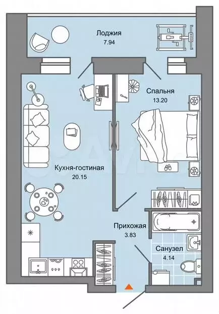 2-к. квартира, 46м, 8/8эт. - Фото 0