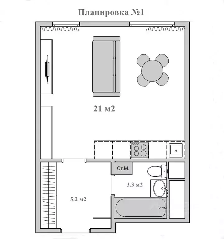 Квартира, студия, 29.6 м - Фото 1