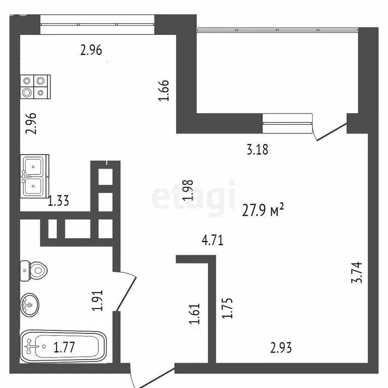 Квартира-студия: Тюмень, микрорайон Зарека, улица Лермонтова, 6 (30 м) - Фото 0