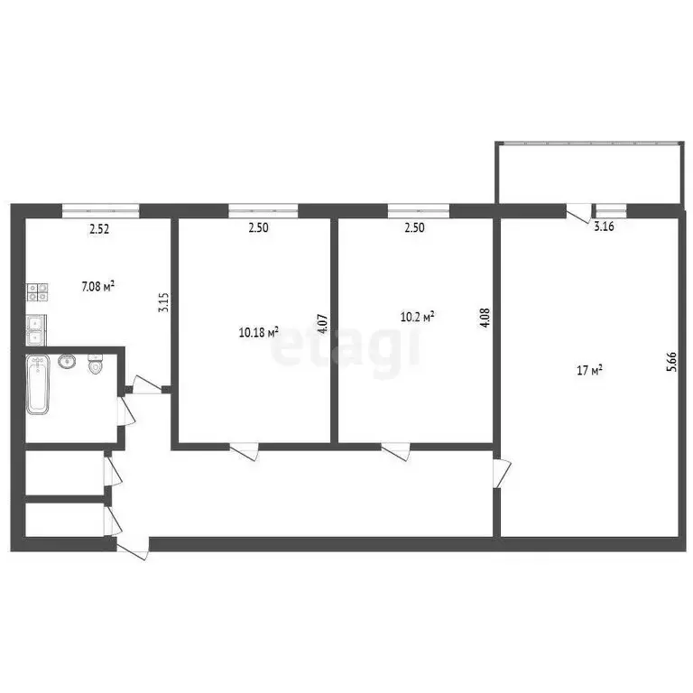 3-комнатная квартира: Старая Малукса, улица Новосёлов, 33 (59.5 м) - Фото 1
