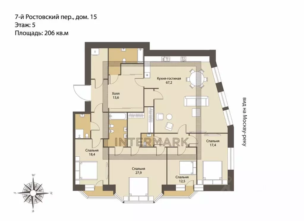 5-к кв. Москва 7-й Ростовский пер., 15 (206.0 м) - Фото 2