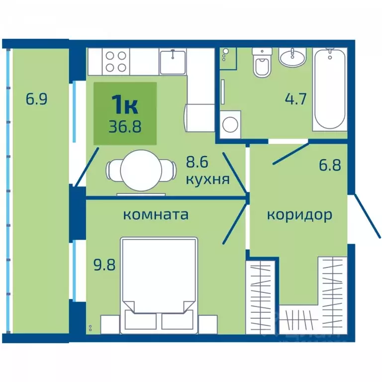 1-к кв. Пермский край, Пермь Целинная ул., 59к2 (37.0 м) - Фото 2