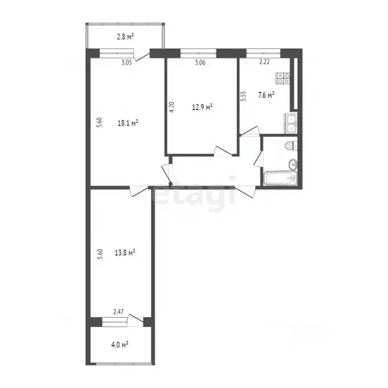 3-к кв. Самарская область, Самара Владимирская ул., 44 (60.4 м) - Фото 2