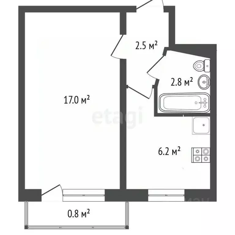 1-к кв. Севастополь просп. Генерала Острякова, 57 (28.5 м) - Фото 2