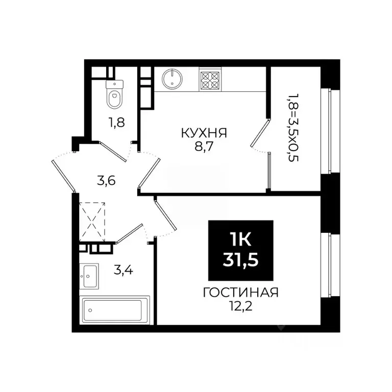 1-к кв. Ставропольский край, Ставрополь ул. Южный обход, 65 (31.5 м) - Фото 1