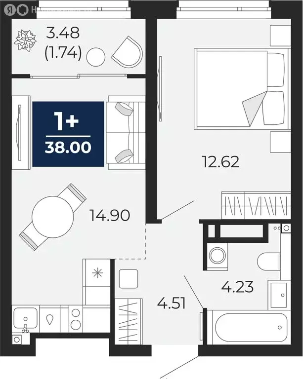 1-комнатная квартира: Тюмень, Арктическая улица, 16 (39.74 м) - Фото 1