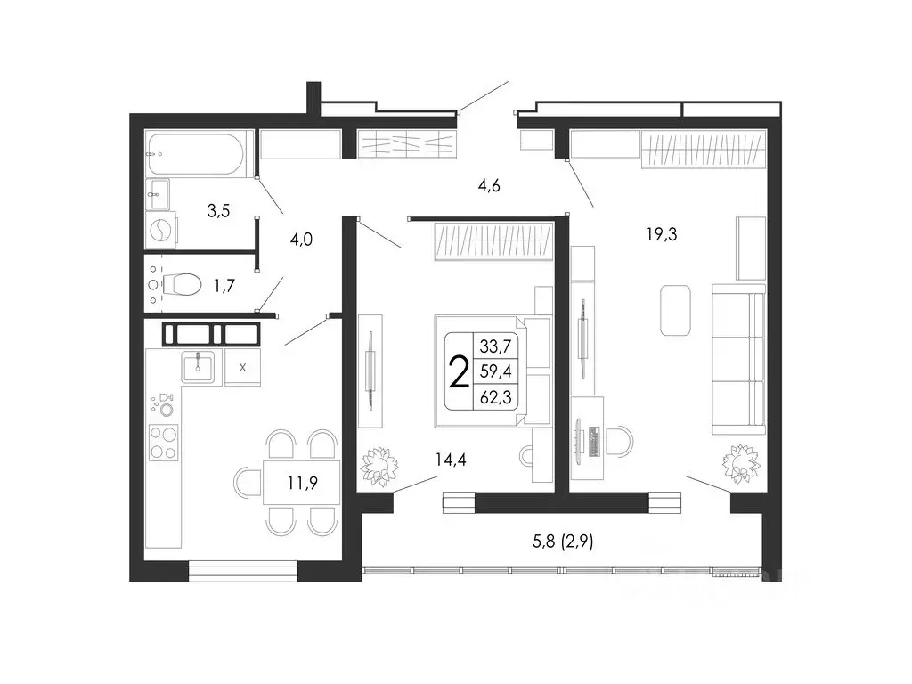 2-к кв. Воронежская область, Воронеж ул. Загоровского, 5/1 (62.3 м) - Фото 0
