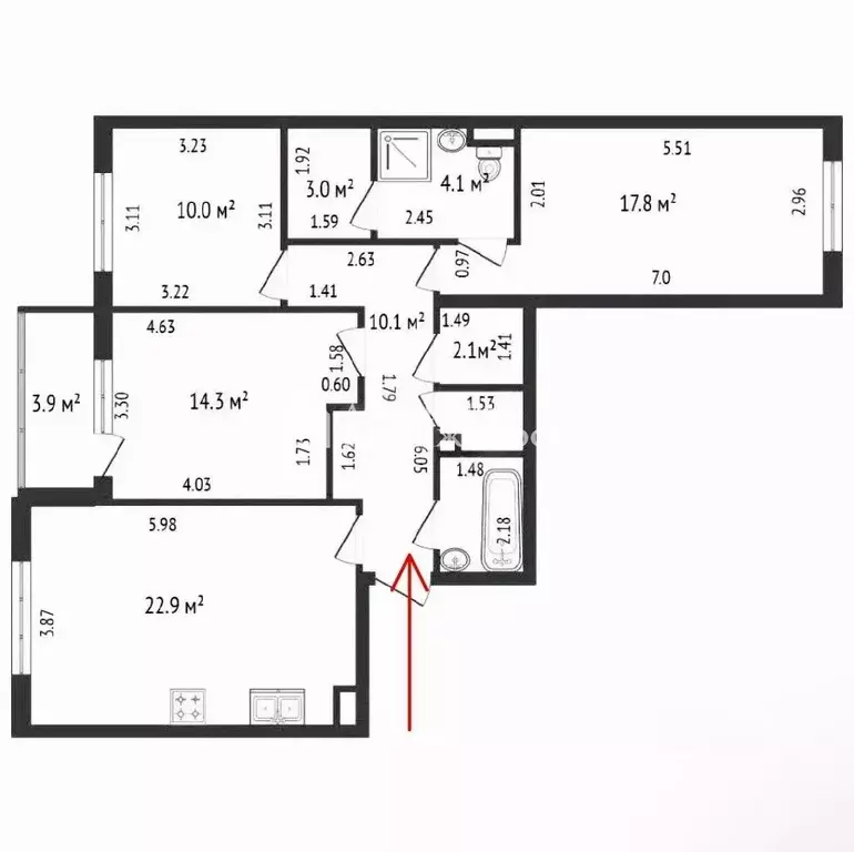 3-к кв. Санкт-Петербург ул. Владимира Пчелинцева, 6к2 (89.1 м) - Фото 2