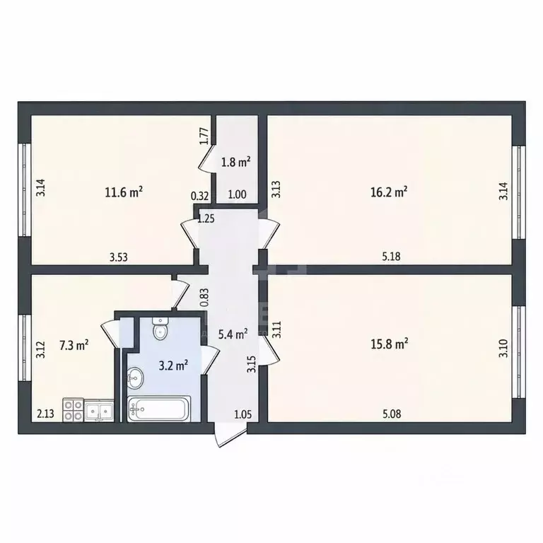 3-к кв. Санкт-Петербург ул. Шелгунова, 26 (61.3 м) - Фото 2