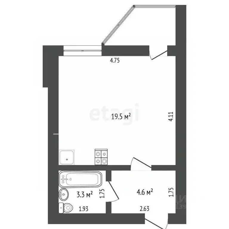 Студия Тюменская область, Тюмень ул. Беляева, 33к2 (27.5 м) - Фото 1