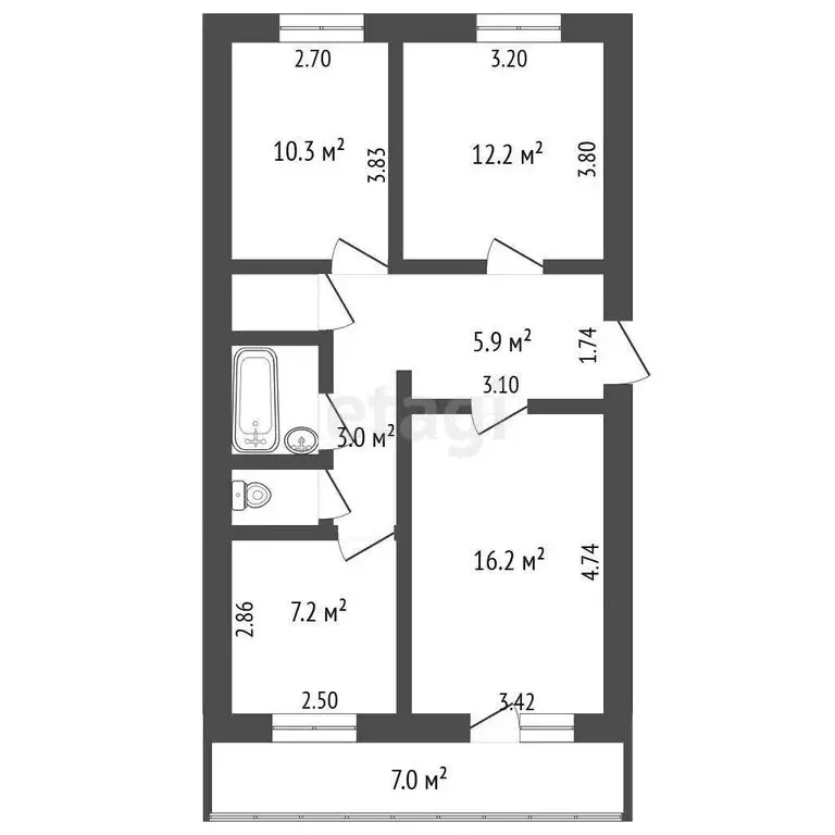 3-комнатная квартира: Ишим, Большая улица, 167 (59.7 м) - Фото 1
