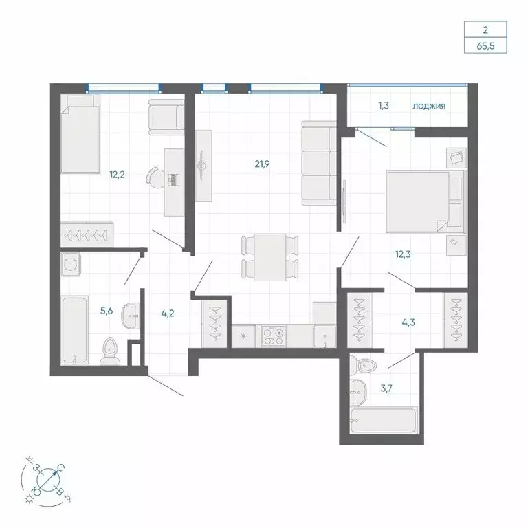 2-комнатная квартира: Екатеринбург, улица Вильгельма де Геннина, 59 ... - Фото 2