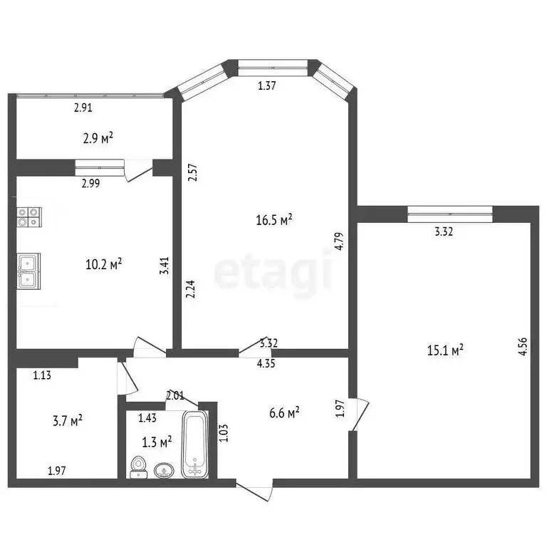 2-комнатная квартира: Анапа, улица Крылова, 13к2 (52.4 м) - Фото 1