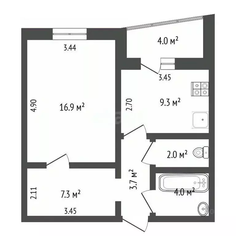 1-к кв. Тюменская область, Тюмень ул. Николая Семенова, 35 (43.2 м) - Фото 2