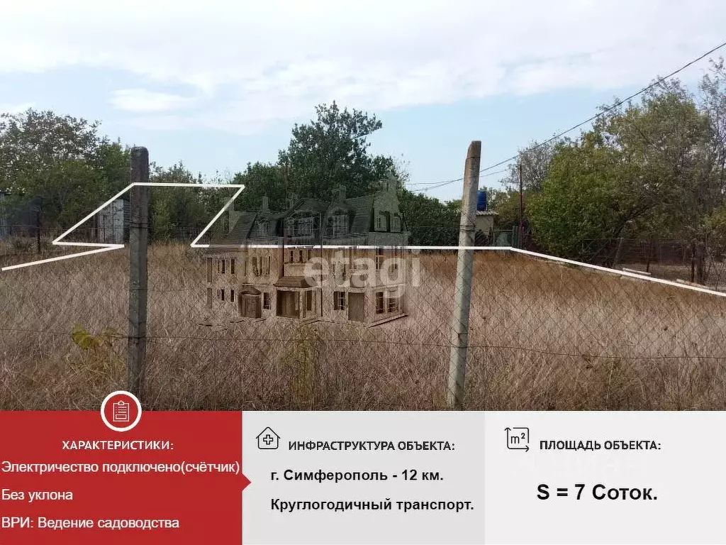Участок в Крым, Симферопольский район, с. Трудовое ул. Зеленая (6.8 ... - Фото 0