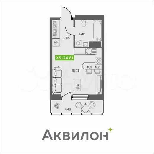 Квартира-студия, 24,8 м, 7/8 эт. - Фото 1