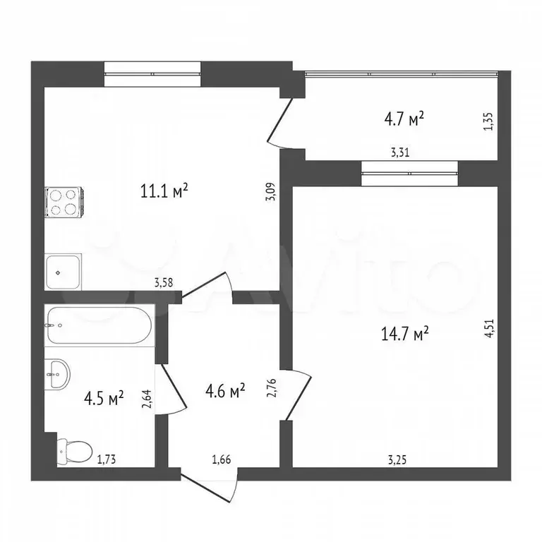 1-к. квартира, 34,9 м, 3/6 эт. - Фото 0