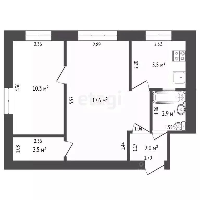 2-к кв. Чувашия, Чебоксары ул. Дзержинского, 19 (40.8 м) - Фото 2