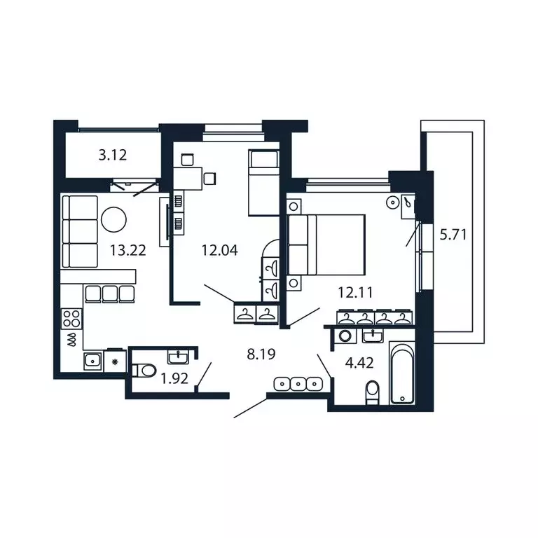2-комнатная квартира: Новоселье, Центральная улица, 30к2 (51.5 м) - Фото 1