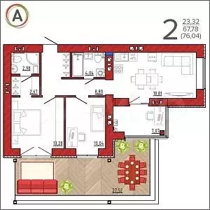 2-к. квартира, 76 м, 1/9 эт. - Фото 1