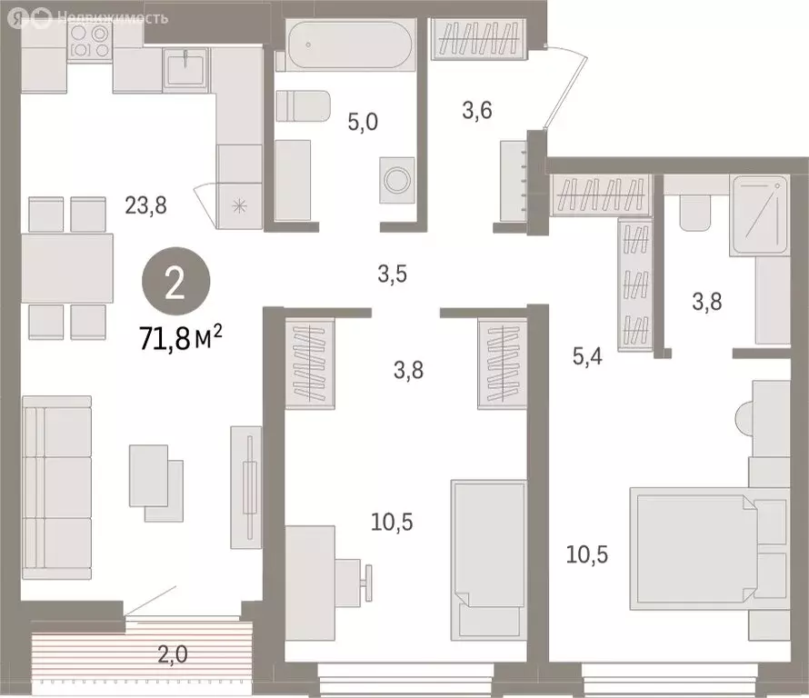 2-комнатная квартира: Новосибирск, улица Аэропорт (71.77 м) - Фото 1