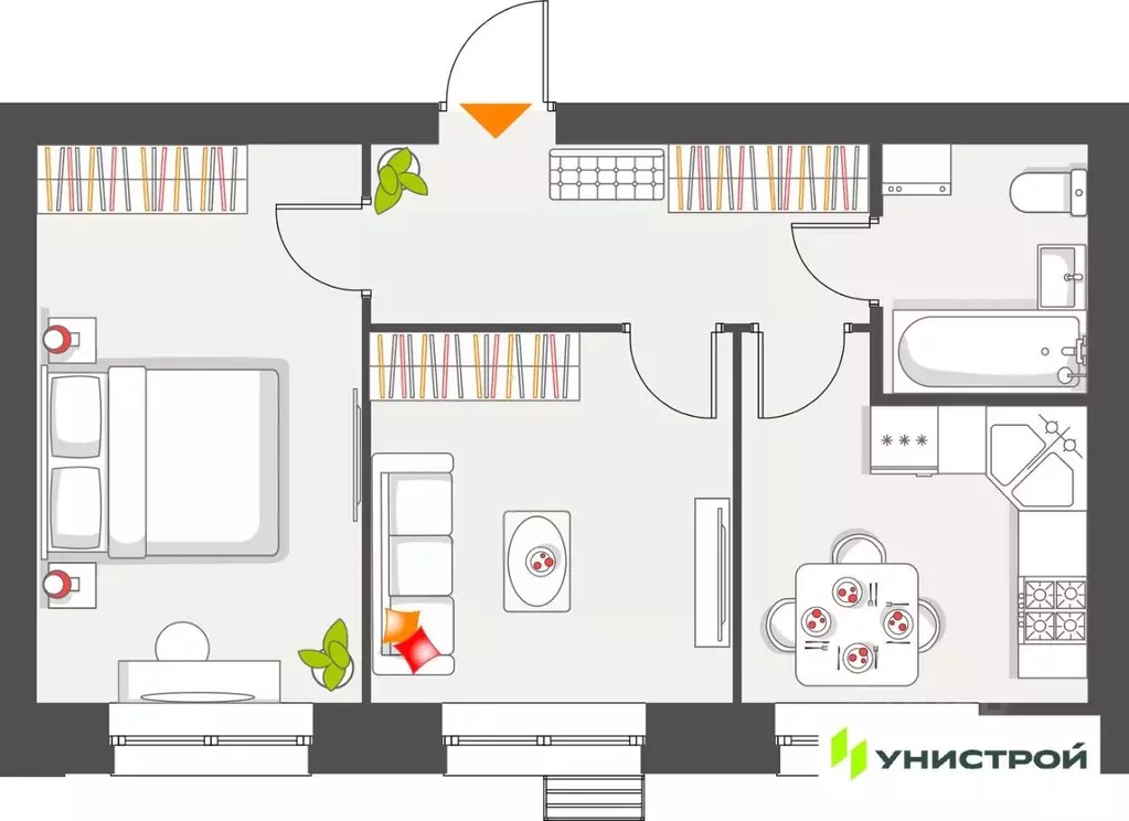 2-к кв. Татарстан, с. Высокая Гора Атмосфера жилой комплекс (45.13 м) - Фото 1