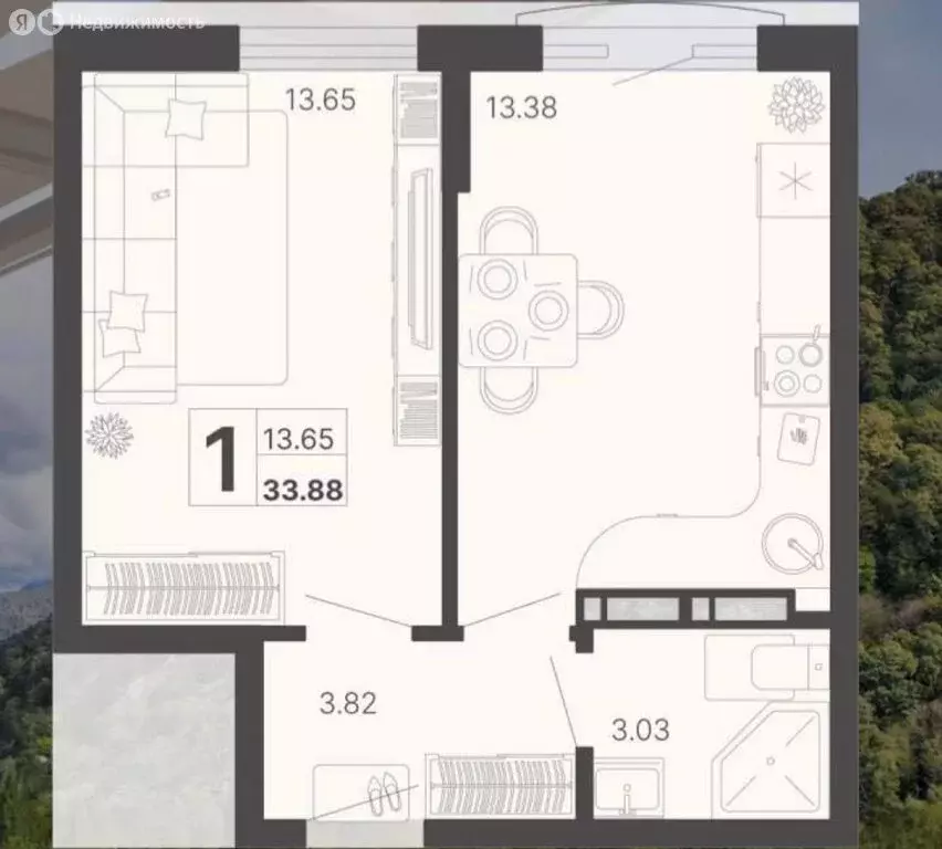 1-комнатная квартира: Сочи, Краснодонская улица, 44 (33.8 м) - Фото 1
