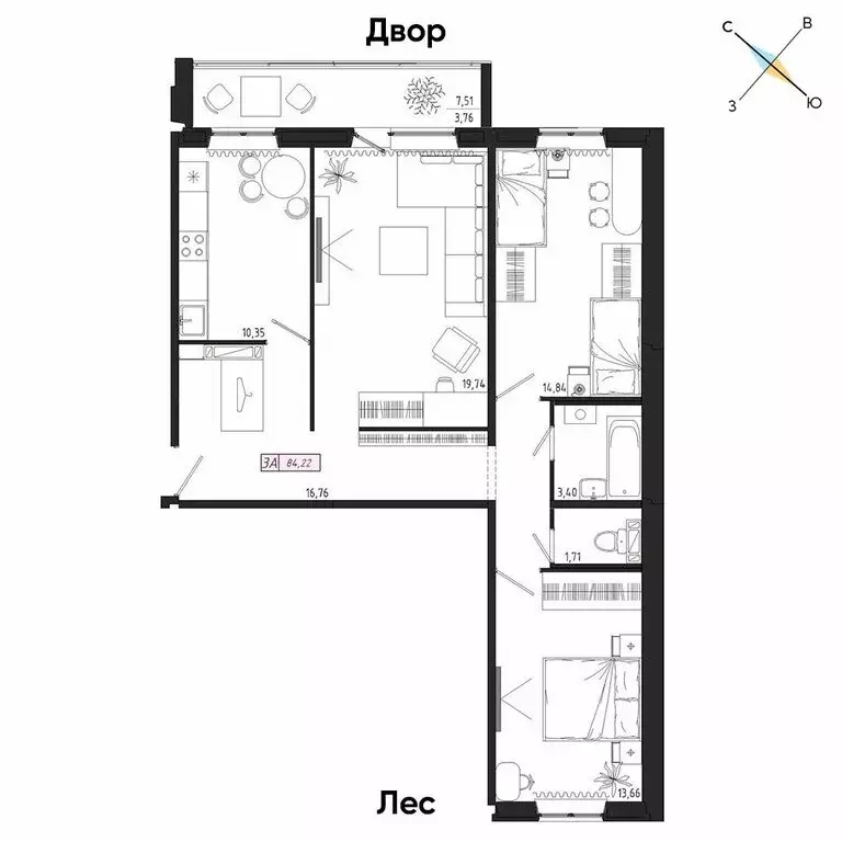 3-комнатная квартира: Томск, Иркутский тракт, 185Б (84.34 м) - Фото 0