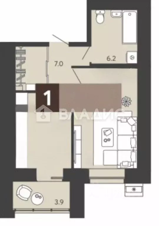 1-к кв. Пензенская область, Пенза ул. Щербакова, 69 (45.1 м) - Фото 2
