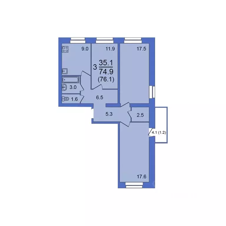 3-к кв. Вологодская область, Вологда Молодежная ул., 22 (76.1 м) - Фото 1