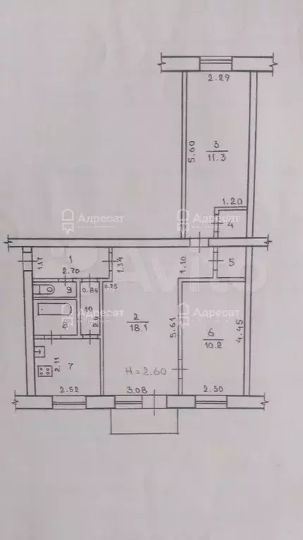 3-к. квартира, 55,4 м, 4/5 эт. - Фото 0