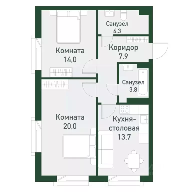 2-к кв. Челябинская область, Челябинский городской округ, пос. ... - Фото 0